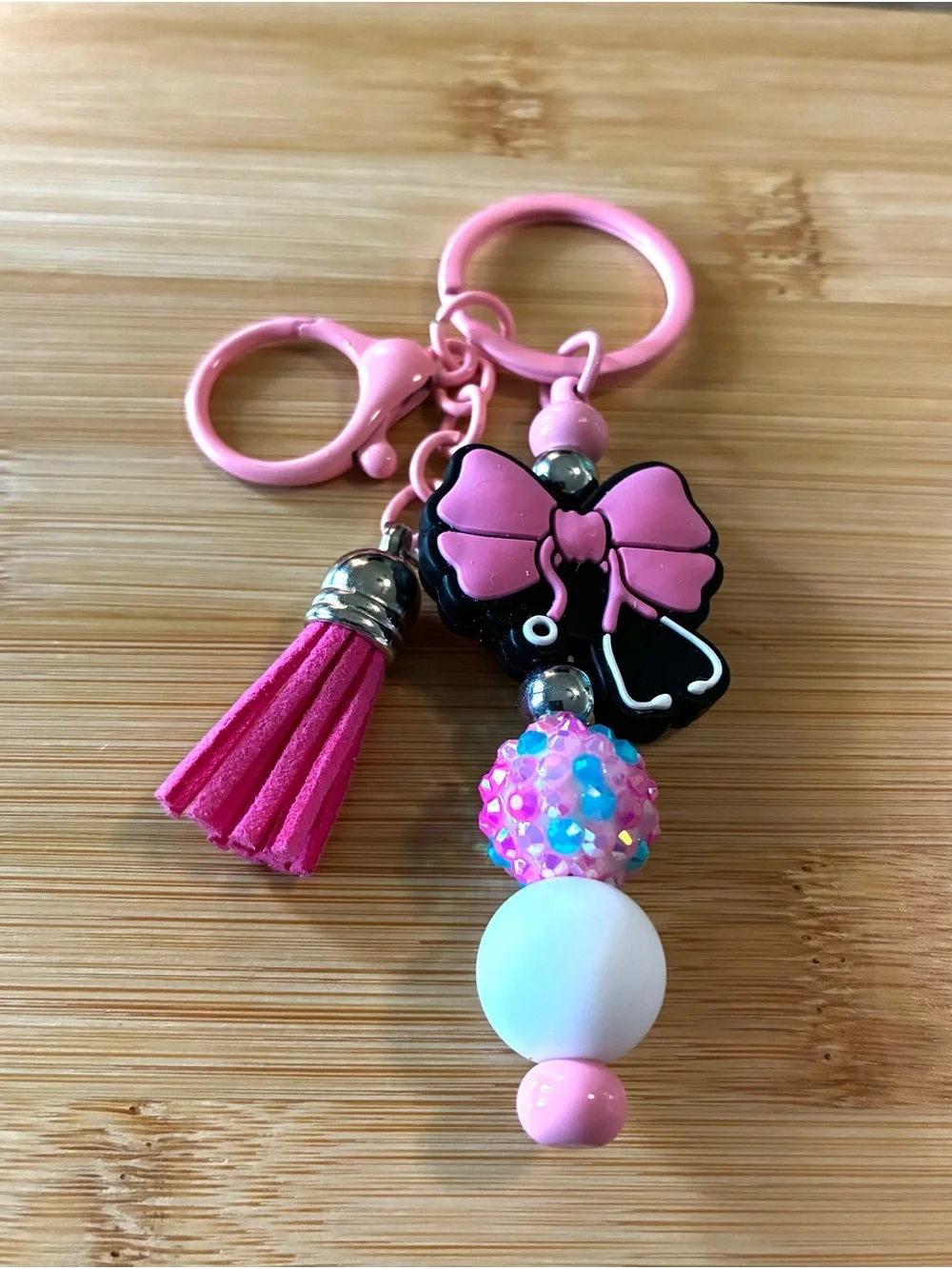 Nurse/Doctor Pink Bow Tassel Keychain